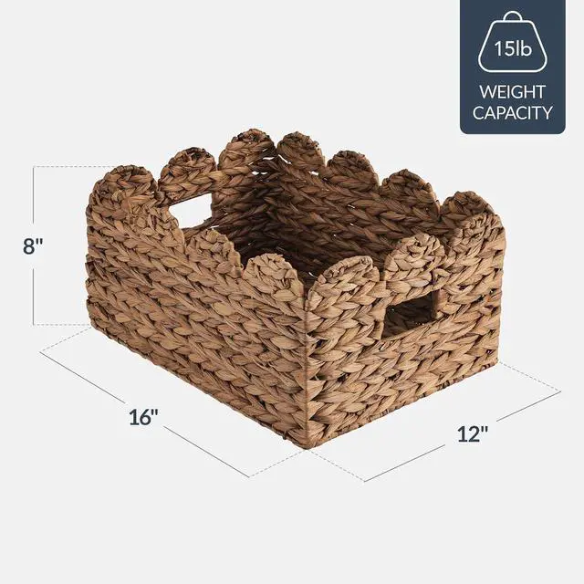 Alt view image 2 of 7 - 16x12 Scalloped Shelf Baskets, Woven Storage Bins, Storage Organizers for Pantry, Living Room, Bedroom, Nursery & Laundry, 2 Pack - Chestnut