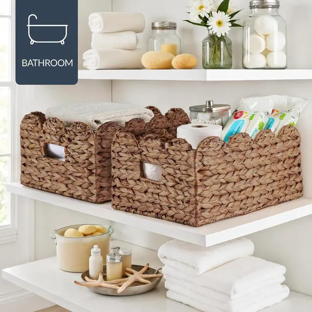 Alt view image 5 of 7 - 16x12 Scalloped Shelf Baskets, Woven Storage Bins, Storage Organizers for Pantry, Living Room, Bedroom, Nursery & Laundry, 2 Pack - Chestnut