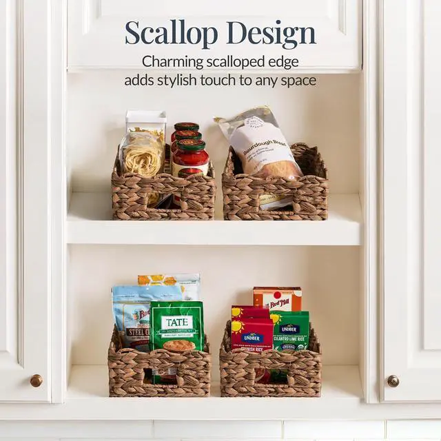 Alt view image 3 of 7 - 9x12 Scalloped Shelf Baskets, Woven Storage Bins, Storage Organizers for Pantry, Living Room, Bedroom, Nursery & Laundry, 4 Pack - Chestnut