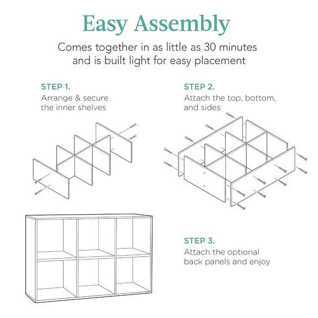 Alt view image 7 of 7 - Best Choice Products 6-Cube Storage Organizer, 13.5in Shelf Opening, Bookcase, Display Shelf, Customizable w/ 3 Removable Back Panels Black