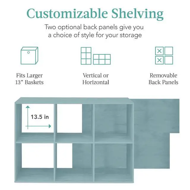 Alt view image 3 of 7 - Best Choice Products Kids Bookcase 6-Cube Storage Organizer, 13.5in Shelf Opening, Bookshelf, Toy Storage, Customizable w/ 3 Removable Back Panels Light Blue