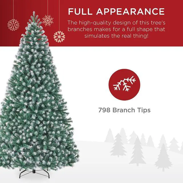 Alt view image 4 of 7 - Artificial Frosted Christmas Tree, 6ft Premium Unlit Realistic Spruce Holiday Décor w/Dense Branches, Metal Base - Blue Spruce