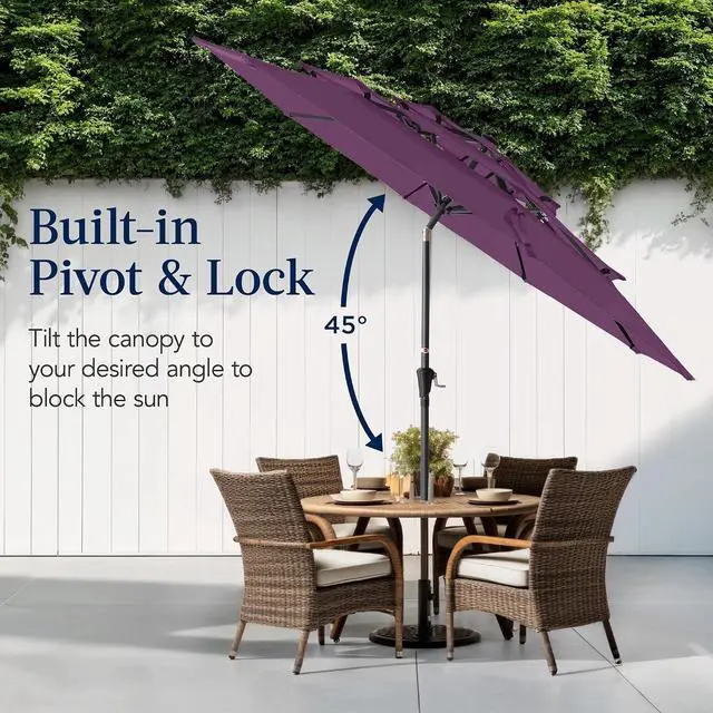 Alt view image 5 of 7 - 10ft 3-Tier Market Patio Umbrella, Outdoor Sun Shade with Tilt, Crank Lift, 8 Ribs for Backyard, Deck, Poolside Amethyst Purple