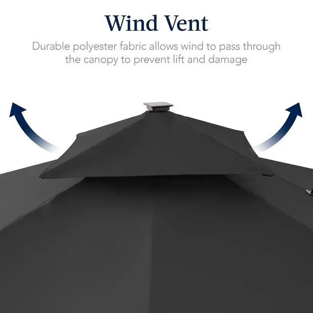 Alt view image 7 of 7 - 9x12ft LED Cantilever Patio Umbrella w/Base Included & 360° Rotation, Large Solar Offset Hanging Outdoor Sun Shade for Deck, Backyard Table w/Stand & Lights Gray