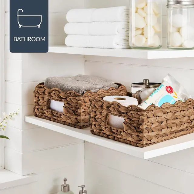 Alt view image 5 of 7 - 9x12 Scalloped Shelf Baskets, Woven Storage Bins, Storage Organizers for Pantry, Living Room, Bedroom, Nursery & Laundry, 4 Pack - Chestnut