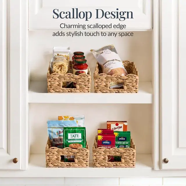 Alt view image 3 of 7 - 9x12 Scalloped Shelf Baskets, Woven Storage Bins, Storage Organizers for Pantry, Living Room, Bedroom, Nursery & Laundry, 4 Pack - Natural