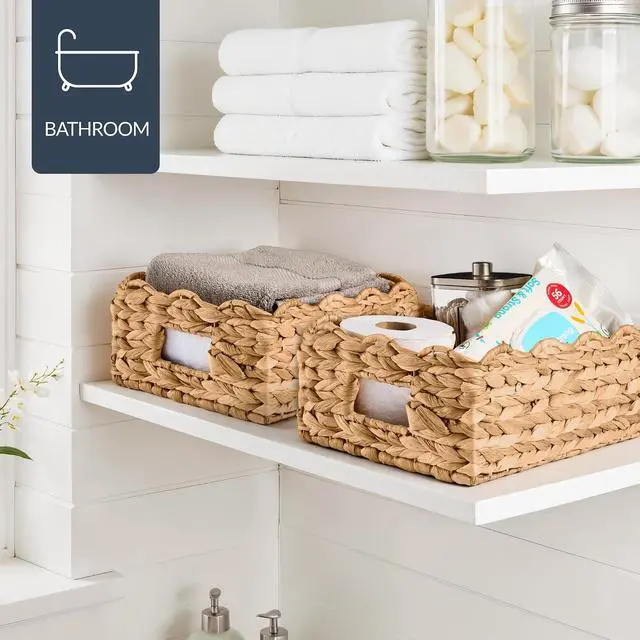 Alt view image 5 of 7 - 9x12 Scalloped Shelf Baskets, Woven Storage Bins, Storage Organizers for Pantry, Living Room, Bedroom, Nursery & Laundry, 4 Pack - Natural