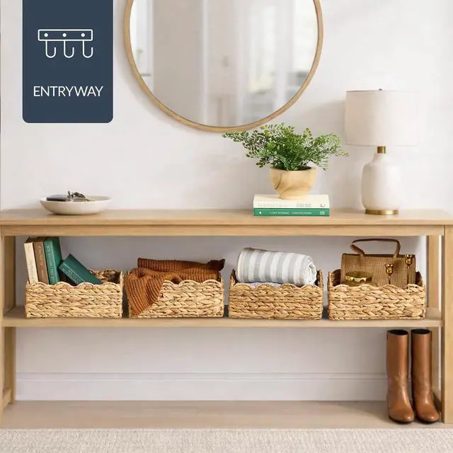 Alt view image 7 of 7 - 9x12 Scalloped Shelf Baskets, Woven Storage Bins, Storage Organizers for Pantry, Living Room, Bedroom, Nursery & Laundry, 4 Pack - Natural