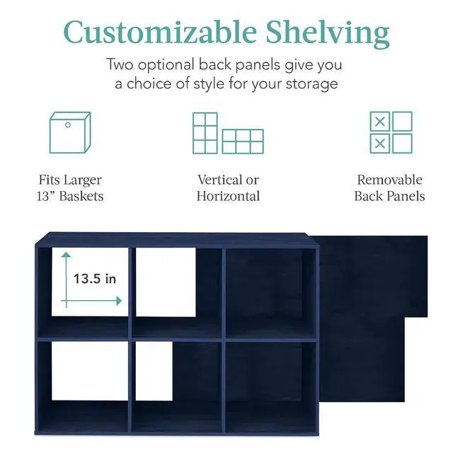 Alt view image 3 of 7 - Best Choice Products Kids Bookcase 6-Cube Storage Organizer, 13.5in Shelf Opening, Bookshelf, Toy Storage, Customizable w/ 3 Removable Back Panels Navy