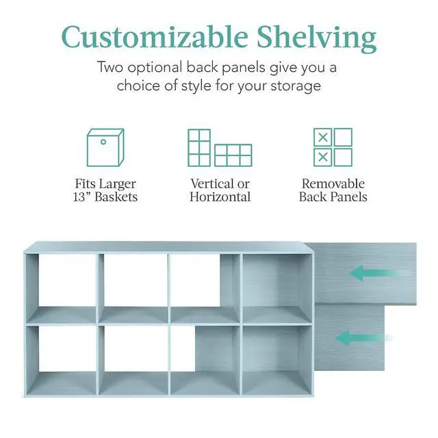 Alt view image 3 of 7 - Best Choice Products Kids Bookcase 8-Cube Storage Organizer, 13.5in Shelf Opening, Bookshelf, Toy Storage, Customizable w/ 3 Removable Back Panels Light Blue