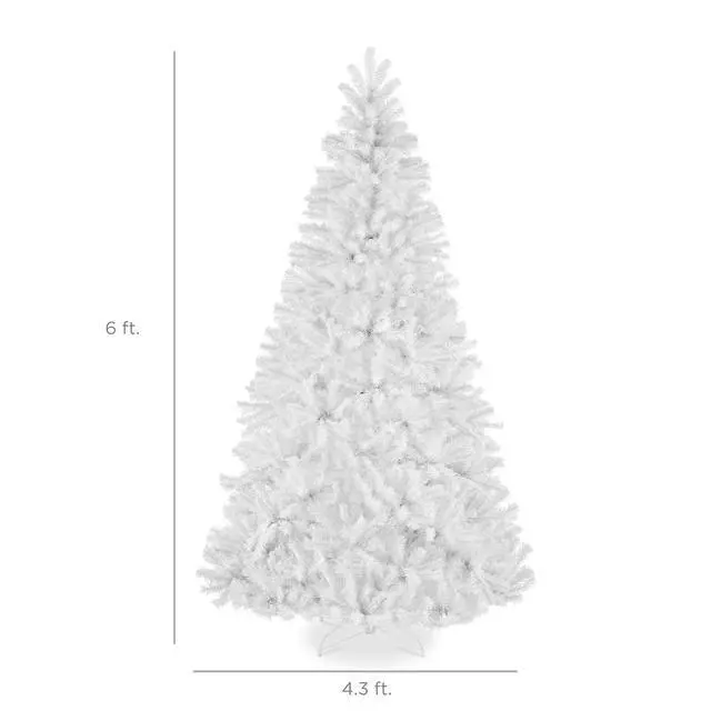 Alt view image 2 of 7 - Artificial Christmas Tree, 6ft Premium Unlit Realistic Spruce Holiday Décor w/Dense Branches, Metal Base White Spruce