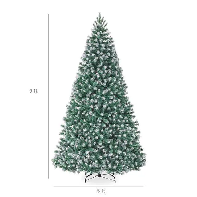 Alt view image 2 of 7 - Artificial Frosted Christmas Tree, 9ft Premium Unlit Realistic Spruce Holiday Décor w/Dense Branches, Metal Base Blue Spruce