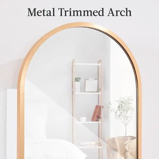 Alt view image 3 of 7 - Arch Mirror Jewelry Cabinet, Jewelry Storage Organizer, Armoire, Lockable Wall or Door Mountable, Full-Length Mirror - Gold