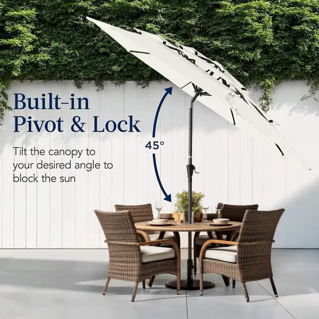 Alt view image 5 of 7 - 10ft 3-Tier Market Patio Umbrella, Outdoor Sun Shade with Tilt, Crank Lift, 8 Ribs for Backyard, Deck, Poolside Ivory