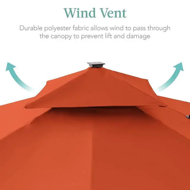 Alt view image 6 of 7 - 10x10ft Cantilever Patio Umbrella w/Base Included, Solar LED Lights 360 Rotation Large Offset Hanging Outdoor Shade for Deck Pool Backyard w/Stand Rust