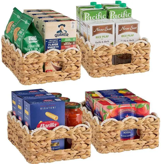 Main image of 9x12 Scalloped Shelf Baskets, Woven Storage Bins, Storage Organizers for Pantry, Living Room, Bedroom, Nursery & Laundry, 4 Pack - Natural with White Trim