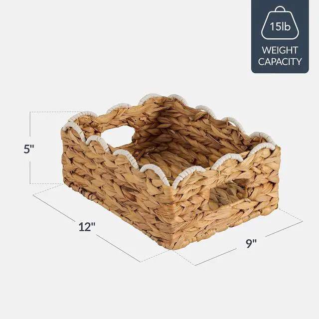 Alt view image 2 of 7 - 9x12 Scalloped Shelf Baskets, Woven Storage Bins, Storage Organizers for Pantry, Living Room, Bedroom, Nursery & Laundry, 4 Pack - Natural with White Trim