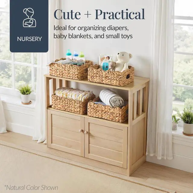 Alt view image 6 of 7 - 9x12 Scalloped Shelf Baskets, Woven Storage Bins, Storage Organizers for Pantry, Living Room, Bedroom, Nursery & Laundry, 4 Pack - Natural with White Trim
