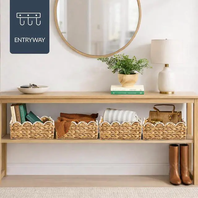 Alt view image 7 of 7 - 9x12 Scalloped Shelf Baskets, Woven Storage Bins, Storage Organizers for Pantry, Living Room, Bedroom, Nursery & Laundry, 4 Pack - Natural with White Trim