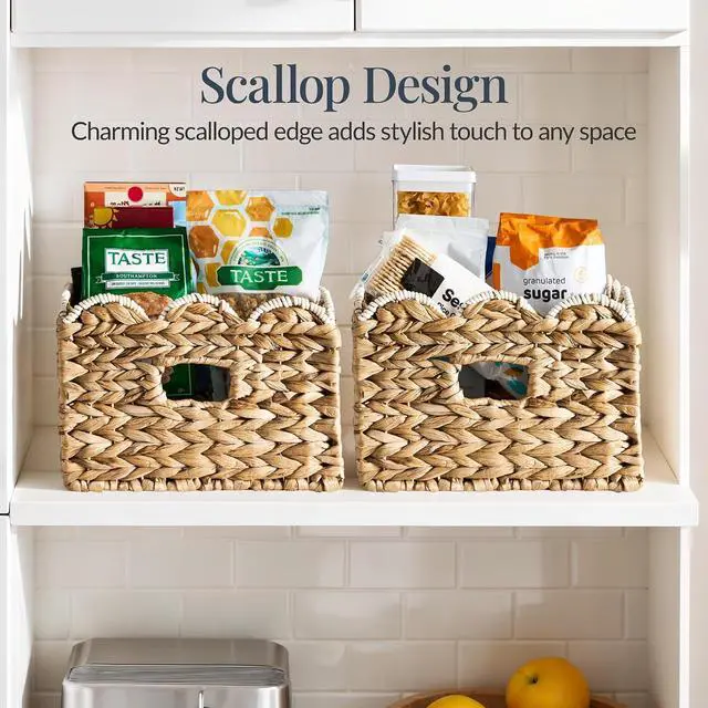 Alt view image 3 of 7 - 16x12 Scalloped Shelf Baskets, Woven Storage Bins, Storage Organizers for Pantry, Living Room, Bedroom, Nursery & Laundry, 2 Pack - Natural with White Trim
