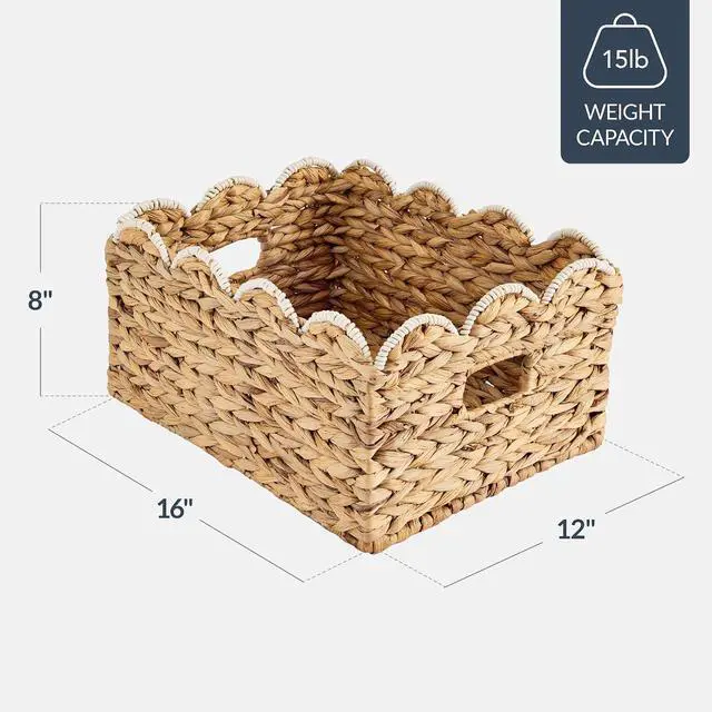Alt view image 2 of 7 - 16x12 Scalloped Shelf Baskets, Woven Storage Bins, Storage Organizers for Pantry, Living Room, Bedroom, Nursery & Laundry, 2 Pack - Natural with White Trim