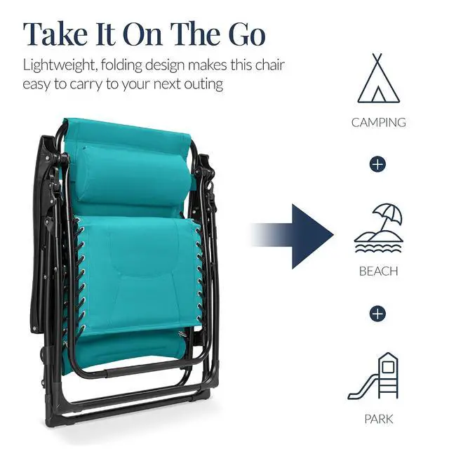 Alt view image 5 of 7 - Oversized Padded Zero Gravity Chair, Folding Outdoor Patio Recliner, XL Anti Gravity Lounger for Backyard w/Headrest, Cup Holder, Side Tray, Polyester Mesh - Peacock Blue