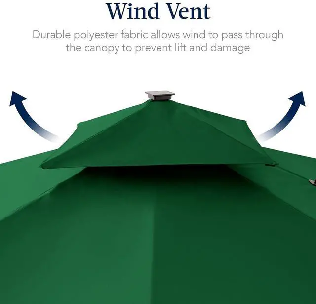 Alt view image 7 of 7 - 9x12ft LED Cantilever Patio Umbrella w/Base Included & 360° Rotation, Large Solar Offset Hanging Outdoor Sun Shade for Deck, Backyard Table w/Stand & Lights Green