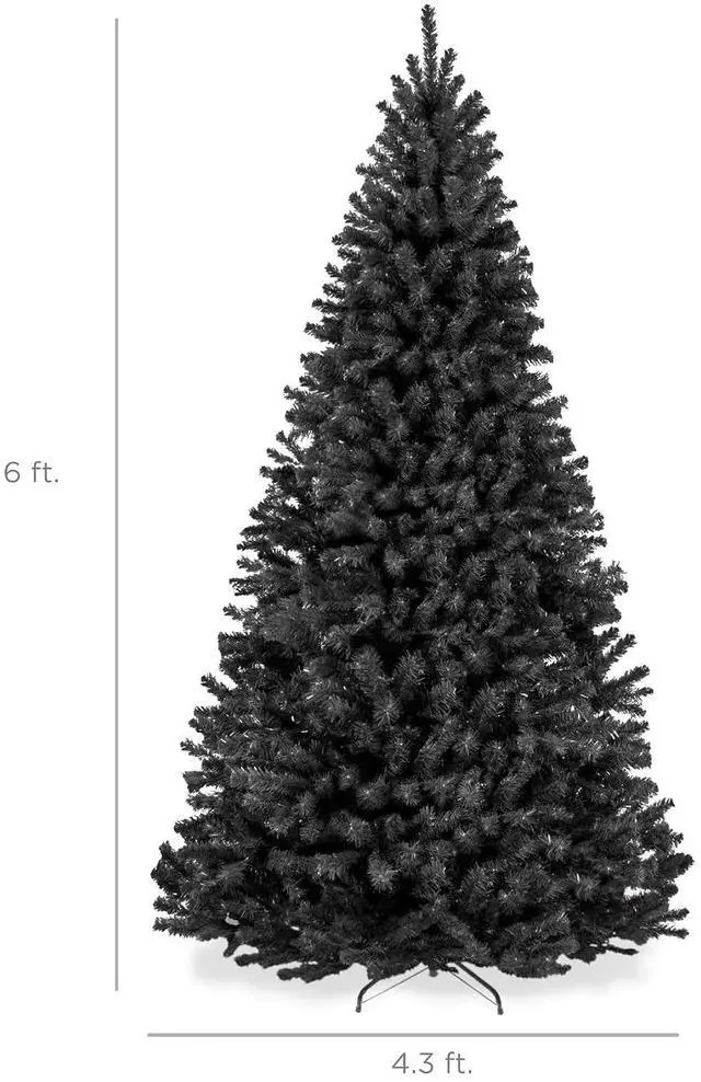 Alt view image 2 of 7 - Artificial Christmas Tree, 6ft Premium Unlit Realistic Spruce Holiday Décor w/Dense Branches, Metal Base Black Spruce