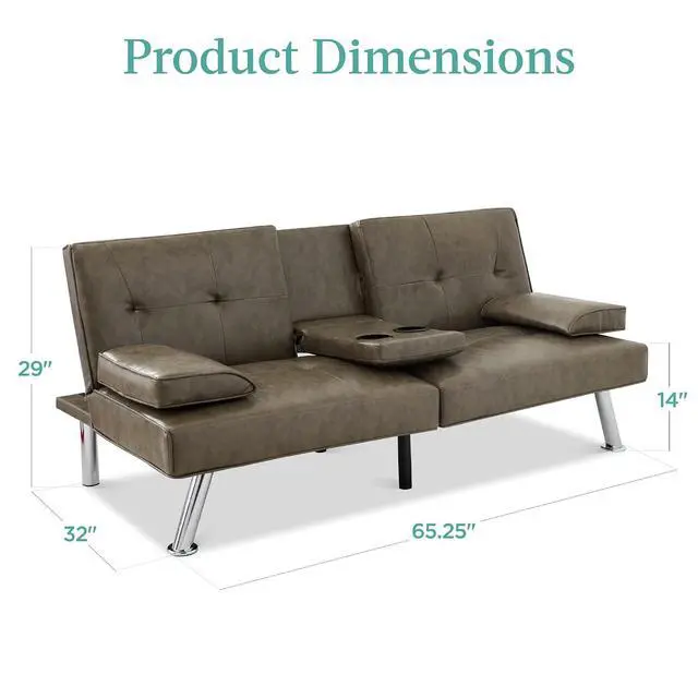Alt view image 3 of 7 - Faux Leather Upholstered Modern Convertible Futon, Adjustable Folding Sofa Bed, Guest Bed w/Removable Armrests - Gray