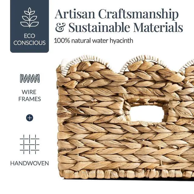 Alt view image 4 of 7 - 16x12 Scalloped Shelf Baskets, Woven Storage Bins, Storage Organizers for Pantry, Living Room, Bedroom, Nursery & Laundry, 2 Pack - Natural with White Trim
