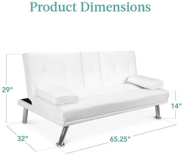 Alt view image 3 of 7 - Faux Leather Upholstered Modern Convertible Futon, Adjustable Folding Sofa Bed, Guest Bed w/Removable Armrests - White