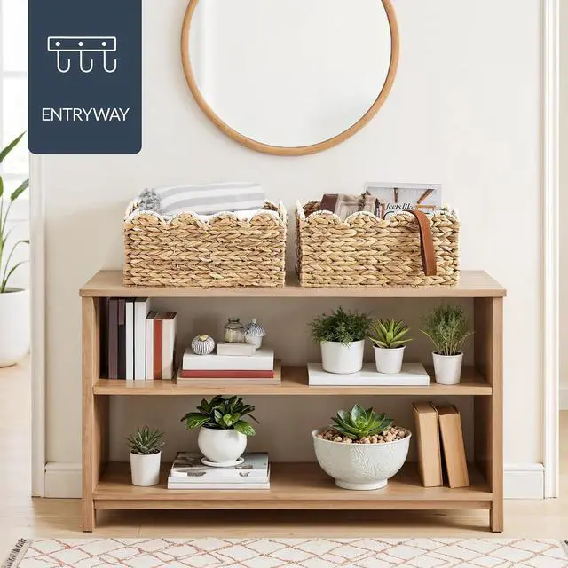 Alt view image 7 of 7 - 16x12 Scalloped Shelf Baskets, Woven Storage Bins, Storage Organizers for Pantry, Living Room, Bedroom, Nursery & Laundry, 2 Pack - Natural with White Trim