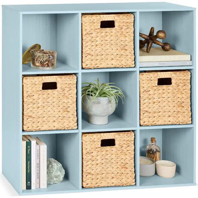 Main image of Best Choice Products Kids Bookcase 9-Cube Storage Organizer, 11in Shelf Opening, Bookshelf, Toy Storage, Customizable w/ 3 Removable Back Panels Light Blue