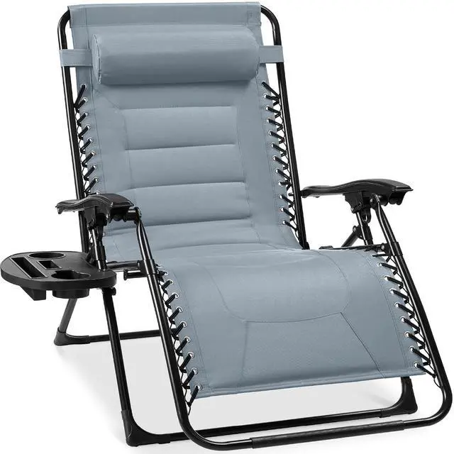 Main image of Oversized Padded Zero Gravity Chair, Folding Outdoor Patio Recliner, XL Anti Gravity Lounger for Backyard w/Headrest, Cup Holder, Side Tray, Polyester Mesh - Breeze Blue