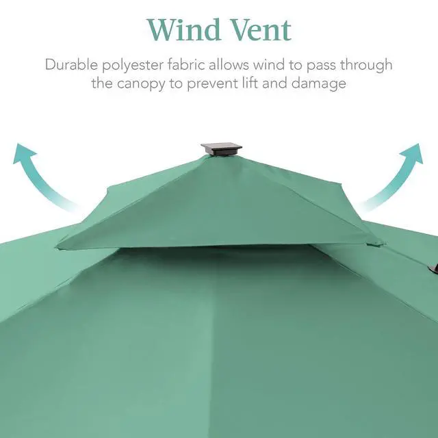 Alt view image 6 of 7 - 10x10ft Cantilever Patio Umbrella w/Base Included, Solar LED Lights 360 Rotation Large Offset Hanging Outdoor Shade for Deck Pool Backyard w/Stand Seaglass