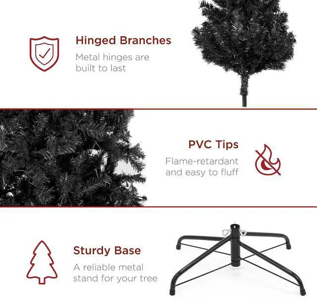 Alt view image 6 of 7 - Artificial Christmas Tree, 6ft Premium Unlit Realistic Spruce Holiday Décor w/Dense Branches, Metal Base Black Spruce