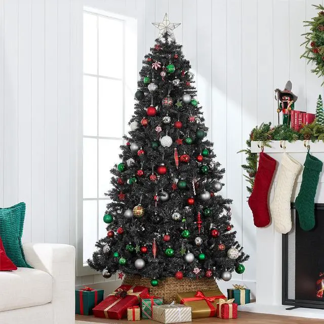 Alt view image 3 of 7 - Artificial Christmas Tree, 6ft Premium Unlit Realistic Spruce Holiday Décor w/Dense Branches, Metal Base Black Spruce