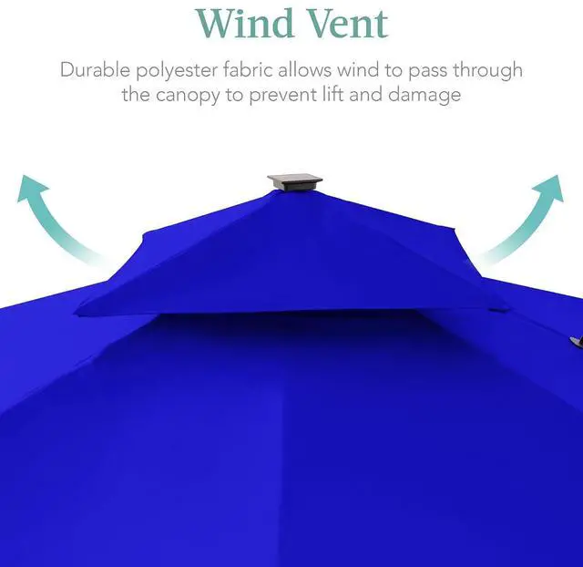 Alt view image 6 of 7 - 10x10ft Cantilever Patio Umbrella w/Base Included, Solar LED Lights 360 Rotation Large Offset Hanging Outdoor Shade for Deck Pool Backyard w/Stand Resort Blue