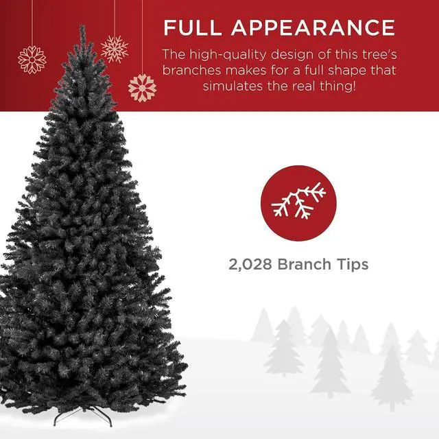 Alt view image 4 of 7 - Artificial Christmas Tree, 9ft Premium Unlit Realistic Spruce Holiday Décor w/Dense Branches, Metal Base Black Spruce
