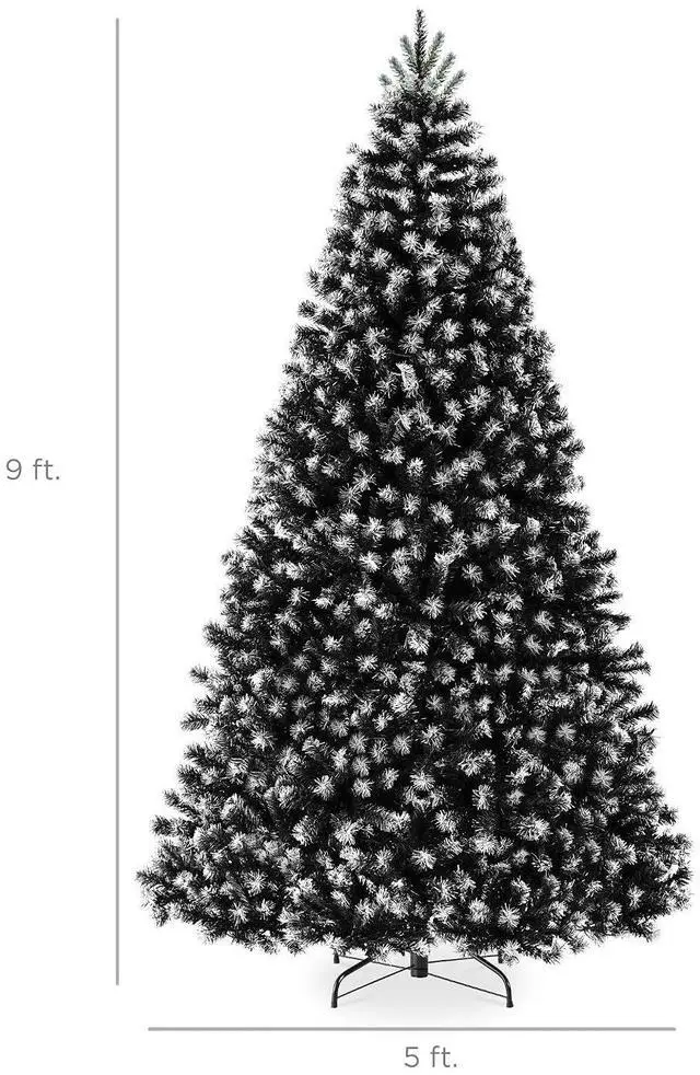 Alt view image 2 of 7 - Artificial Frosted Christmas Tree, 9ft Premium Unlit Realistic Spruce Holiday Décor w/Dense Branches, Metal Base - Black Spruce