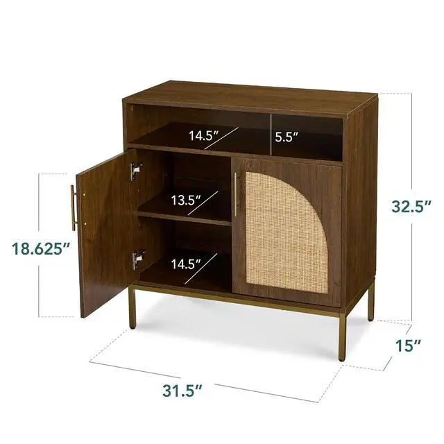 Alt view image 3 of 7 - Rattan Sideboard Buffet Cabinet, Entryway Table, Accent Storage Cabinet, Console Table for Hallway, Living Room, Dining Room - Brown