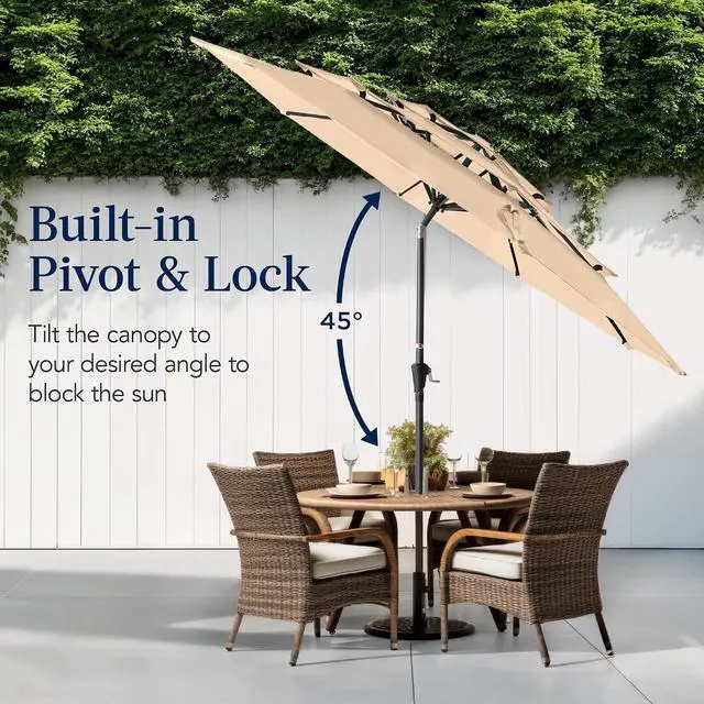 Alt view image 5 of 7 - 10ft 3-Tier Market Patio Umbrella, Outdoor Sun Shade with Tilt, Crank Lift, 8 Ribs for Backyard, Deck, Poolside Sand