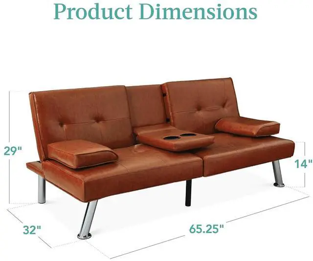 Alt view image 3 of 7 - Faux Leather Upholstered Modern Convertible Futon, Adjustable Folding Sofa Bed, Guest Bed w/Removable Armrests - Medium Brown
