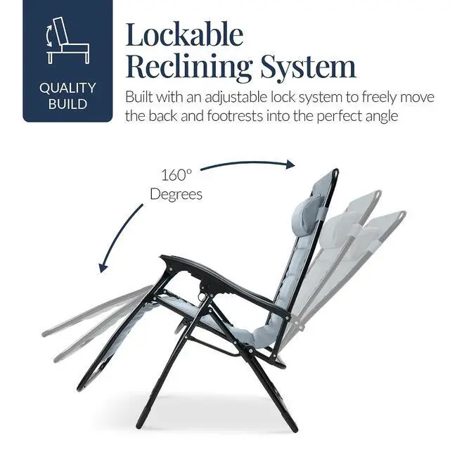 Alt view image 7 of 7 - Oversized Padded Zero Gravity Chair, Folding Outdoor Patio Recliner, XL Anti Gravity Lounger for Backyard w/Headrest, Cup Holder, Side Tray, Polyester Mesh - Breeze Blue