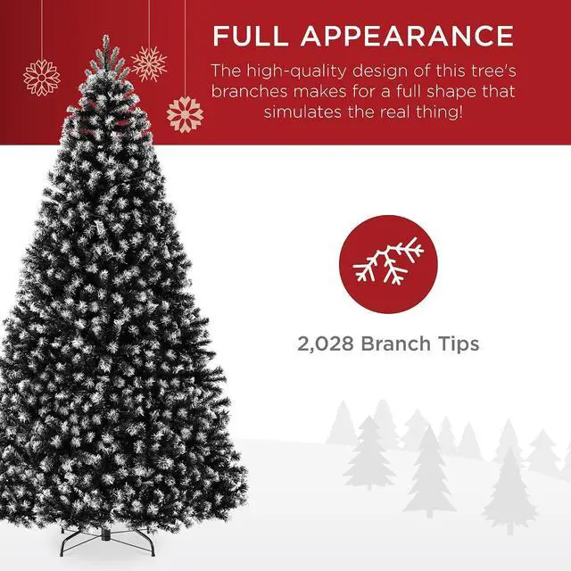 Alt view image 4 of 7 - Artificial Frosted Christmas Tree, 9ft Premium Unlit Realistic Spruce Holiday Décor w/Dense Branches, Metal Base - Black Spruce
