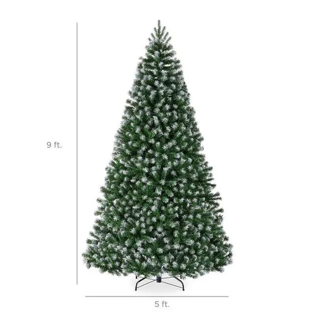 Alt view image 2 of 7 - Artificial Frosted Christmas Tree, 9ft Premium Unlit Realistic Spruce Holiday Décor w/Dense Branches, Metal Base - Green Spruce