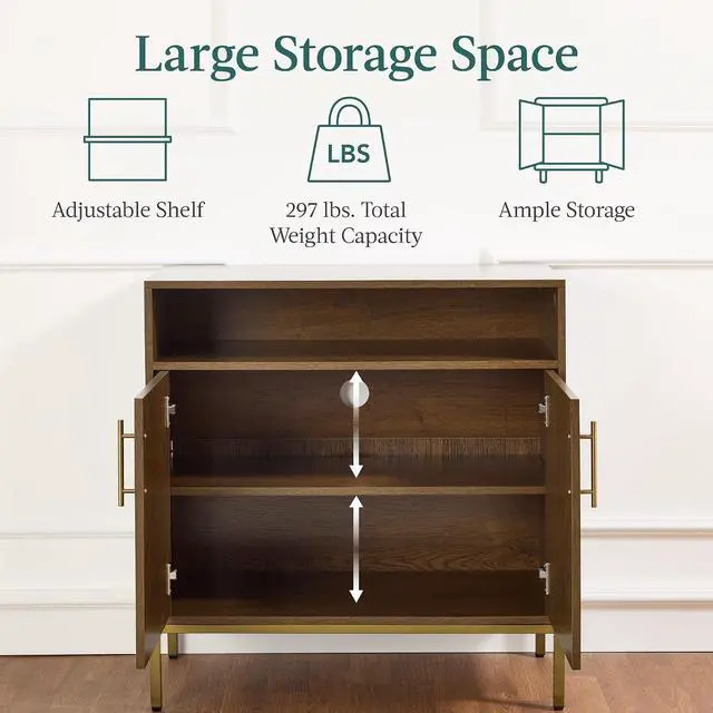Alt view image 6 of 7 - Rattan Sideboard Buffet Cabinet, Entryway Table, Accent Storage Cabinet, Console Table for Hallway, Living Room, Dining Room - Brown