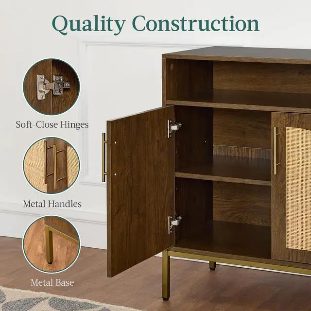 Alt view image 7 of 7 - Rattan Sideboard Buffet Cabinet, Entryway Table, Accent Storage Cabinet, Console Table for Hallway, Living Room, Dining Room - Brown