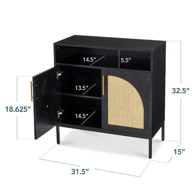 Alt view image 3 of 7 - Rattan Sideboard Buffet Cabinet, Entryway Table, Accent Storage Cabinet, Console Table for Hallway, Living Room, Dining Room - Black