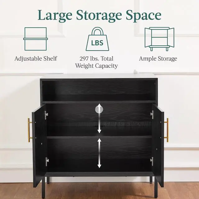 Alt view image 6 of 7 - Rattan Sideboard Buffet Cabinet, Entryway Table, Accent Storage Cabinet, Console Table for Hallway, Living Room, Dining Room - Black